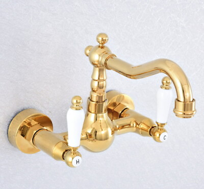 Gold Brass Wall Swivel Spout Kitchen Sink Faucet Basin Mixer Cold Hot Tap 2sf607 $51.35