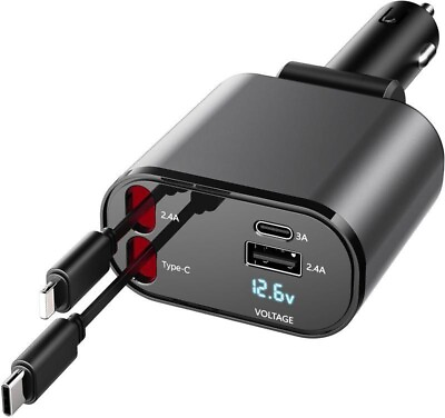 #ad 4 in 1 Retractable Car Charger Retractable Cables and USB Fast Car Charger $17.99