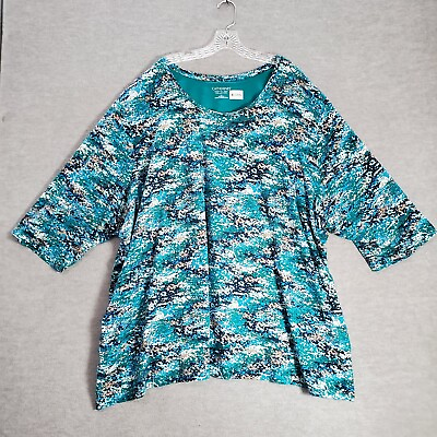 #ad Catherines Women Top 5x Blue Camo Shirt 3 4 Sleeve Easy Fit Tees $19.89