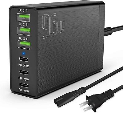 #ad #ad 6Port USB C Hub Wall Charger Travel Fast Charging Station Multi port 2024 New $19.99