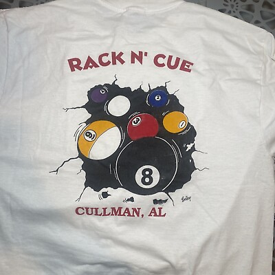 #ad Large Vintage Rack N’ Cue 8 Ball Billiards Cullman White T Shirt FREE SHIPPING $28.00
