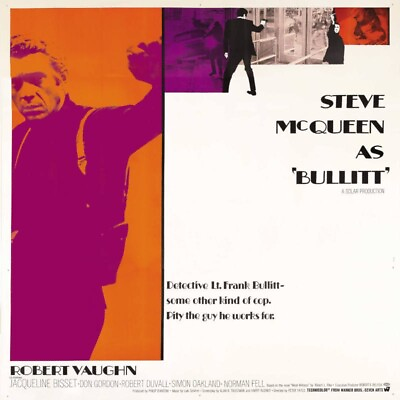 #ad 1968 Bullitt Steve McQueen vintage movie poster print Style E 36x36 9mil Paper $55.95