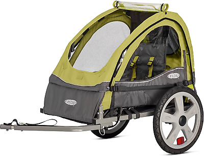 #ad Bike Trailer for Toddlers Kids Single Seat 2 In 1 Canopy Carrier Green Grey $220.99