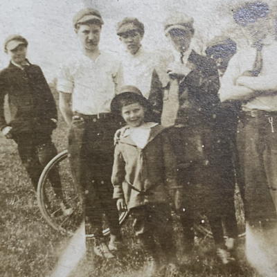 #ad Group of Boys Bike in a Field Real Photo Postcard RPPC $20.00