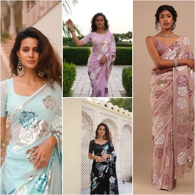 Ethnic Pakistani Wedding Bollywood Designer Bridal Saree Indian Sari Party Wear $55.19