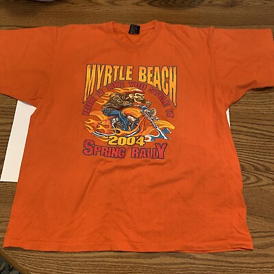 #ad #ad 2004 Spring Rally Myrtle Beach Short Sleeve Shirt XL Flames Skull Bike HD Orange $7.99