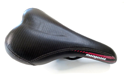 #ad Mongoose Mountain Bike Seat Black Red With Metal Post And Bolts READY TO USE $14.99