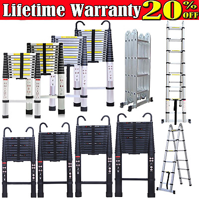 Aluminum Telescoping Ladder w Detachable Roof Hooks Multi Purpose Ladder Loft $219.87