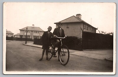 #ad RPPC Two Boys on a Bike in the Street Postcard $5.00