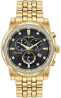 #ad Citizen Eco Drive Men#x27;s Crystal Accent Gold Bracelet Watch 42mm AT2452 52E $186.99