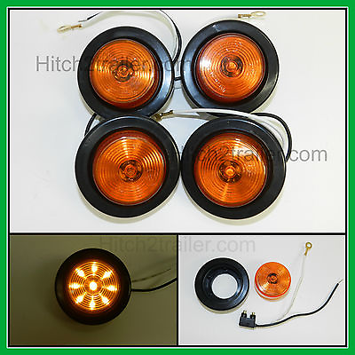 #ad #ad 4 AMBER 9 LED Light Trailer 2quot; roundw 2 plug Grommet Clearance marker 2.0quot; $18.99