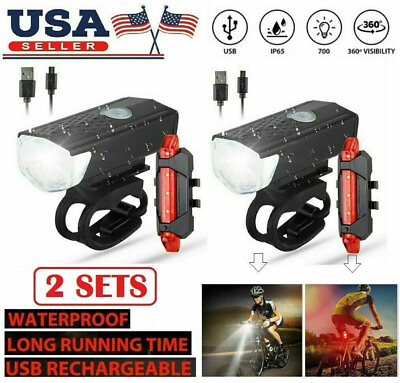 #ad #ad USB Rechargeable LED Bicycle Headlight Bike Head Light Front Rear Lamp Cycling $9.95