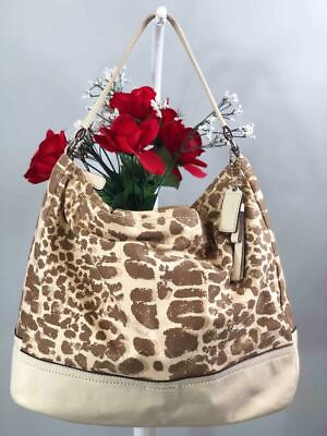 #ad COACH quot;Parkquot; Giraffe Prints Canvas and Ivory Leather Hobo Shoulder Bag #F27354 $76.49