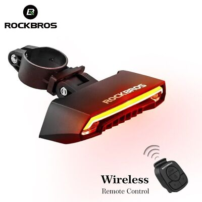 #ad ROCKBROS Smart Bike Taillight LED USB Turn Signals Seat Rear Lamp Remote Control $31.01