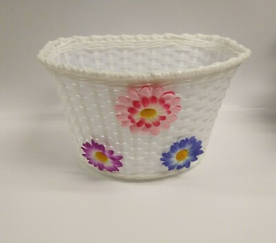 #ad 20quot; Bicycle Basket White With 3 Flowers Girls Kids Child Bike Basket $15.99