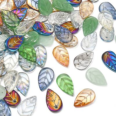 #ad 100x Handmade Lampwork Crystal Glass Leaf Charms Pendants for Jewelry Making DIY $11.63