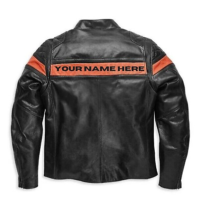 #ad Harley Men#x27;s Black Biker Cafe Racer Geniune Cowhide Custom Name Leather Jacket $59.99