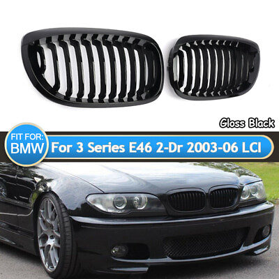 #ad For BMW E46 Coupe 325Ci 330Ci LCI 2Door 2003 2006 Front Kidney Grill Gloss Black $31.91