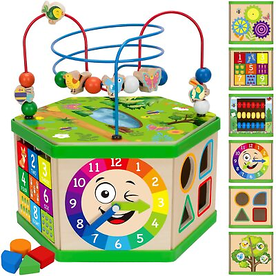 #ad V Opitos Learning Toys for Toddler 1 Years Old 7 in 1 Wooden Activity Cube $18.58