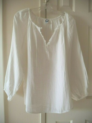 #ad #ad Must Have Old Navy White Gauzy Crinkle Cloth SplitV Peasant Blouse 16 18 1X XL $34.99