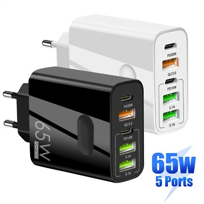 65W 5USB Type C Fast Wall Charger PD QC3.0 Adapter For MacBook iPhone Samsung US $9.29