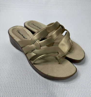 #ad VTG BareTraps Sandals Metallic Gold Leather Size 9M Summer Beach Cruise Travel $30.00