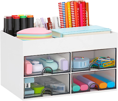 #ad Desk Organizer Office Desktop Organizer with Drawer Desk Top Accessories Statio $17.49