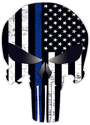 #ad Skull American Subdued Thin Blue Line Decal $10.95