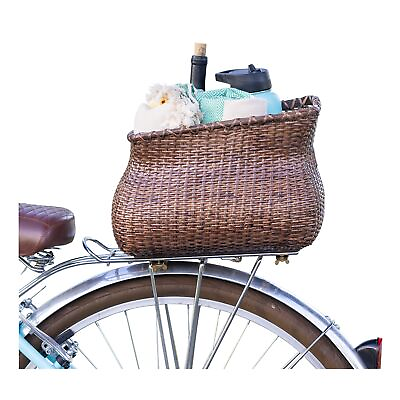 #ad Handmade Rattan Rear Bike Basket Rack Mounted Bicycle Cargo Caddy for Adult $94.23