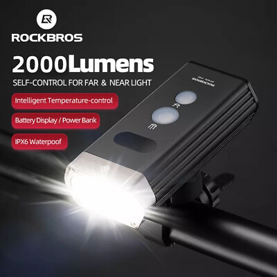 #ad ROCKBROS Smart Bike Front Lights Bicycle LED IPX6 Waterproof Head Light 2000lm $74.99