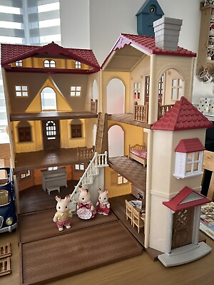 #ad Sylvanian Families House Red Roof Grand Mansion Gift Set Complete With Car GBP 50.00