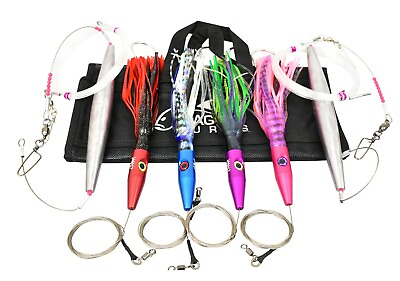 #ad Wahoo Lure Set for High Speed Trolling 4 Lures 2 Weights Bag Shock Leaders $249.95