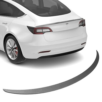 #ad Tesla Model 3 Spoiler Wings Rear Trunk Lip ABS Glossy Carbon Fiber 2017 2023 $55.00