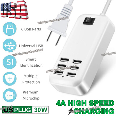 6 Port USB Hub Fast Wall Charger Station Multi Function Desktop AC Power Adapter $8.97