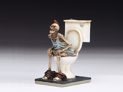 #ad Skeleton on Toilet Skull Figurine Statue Skeleton Halloween $18.99