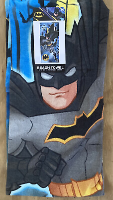 #ad Batman Kids Beach or Bath Towel Cotton Blend 27x54 Blue DC Comics NWT $11.00