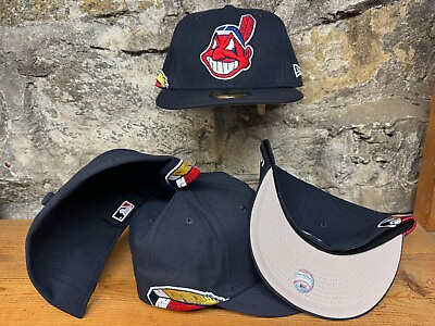 #ad Cleveland Indians Wahoo New Era Fitted Club 59Fifty Feather Hat NAVY SOLID 2tone $85.00