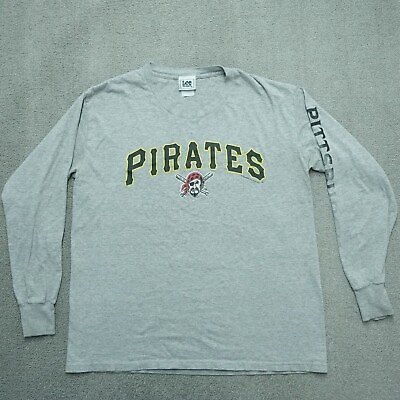 #ad Vintage Lee Sports Men#x27;s L Gray Pirates Pittsburgh Crew Neck Long Sleeve T Shirt $12.50