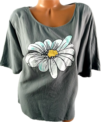 #ad *Women#x27;s gray scoop neck floral print short sleeve plus top 5XL $14.99
