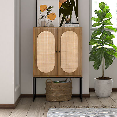 #ad Allen 2 Door High Cabinet in Natural Rattan with Adjustable Shelf Easy Assembly $143.41