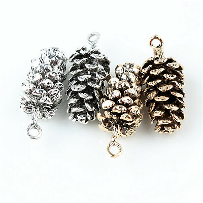 #ad 10pcs Gold Silver Alloy Pine Cone Dangle Alloy Pendant Charms DIY Accessories $7.40