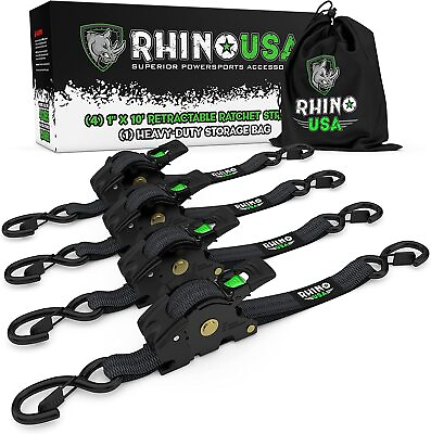 #ad Rhino USA 1quot; x 10#x27; Retractable Ratchet Straps 1209 LBS Break Strength 4 Pack $74.99