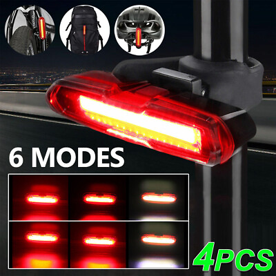 #ad 4x LED Bike Tail Light MTB Bicycle Rear Cycling Warning 6 Modes USB Rechargeable $6.99