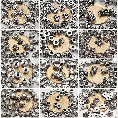 50pcs Tibetan Silver Metal Alloy Charms Loose Spacer Beads Jewelry Making DIY $2.99