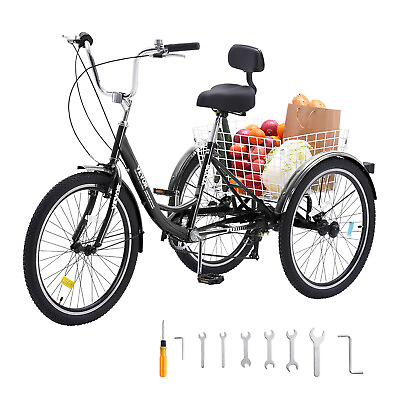 #ad VEVOR 26quot; Adult Tricycles Bike 3 Wheel Trike Bicycle 7 Speed Carbon Steel Black $219.09