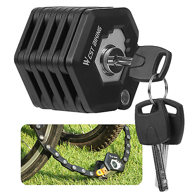 #ad 3 Key Bike Lock Folding Heavy Duty Anti Theft Bicycle Security Chain Locks Black $23.89