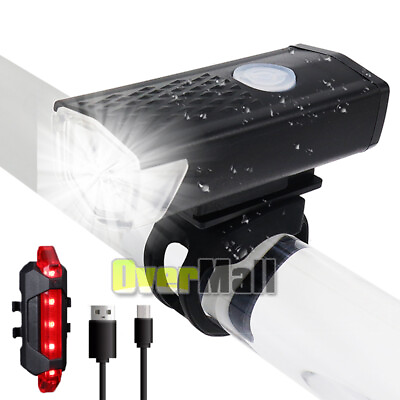 #ad 2022 USB Rechargeable Mountain Bike Lights Bicycle Torch Front amp; Rear Lamp Set $13.71