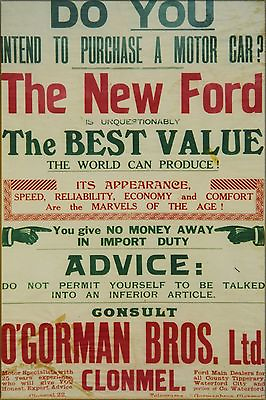 Poster Many Sizes; O#x27;Gorman Brothers Ford Motor Car Ireland Early 20Th Century $160.11