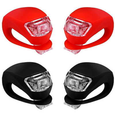 #ad 4 LED SILICONE MOUNTAIN BIKE BICYCLE FRONT REAR LIGHTS SET PUSH CYCLE LIGHT CLIP $5.99
