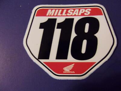 #ad Honda Number plate Factory MX SX Race Team Sticker decal Mint # 118 Millsaps $9.95